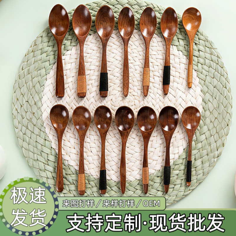나무 일본식 숟가락, 수프 스푼, 나무 믹싱 스푼, 가정용 스푼, 끈으로 묶인 작은 나무 스푼, 커피 스푼, 제조업체 도매