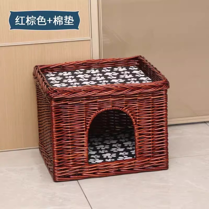 Nido de gato de tejido de sauce VIP Teddy Bear pequeño perro de cuatro estaciones general desmontable y lavable perro de tejido de caña multicapa perro de mascotas