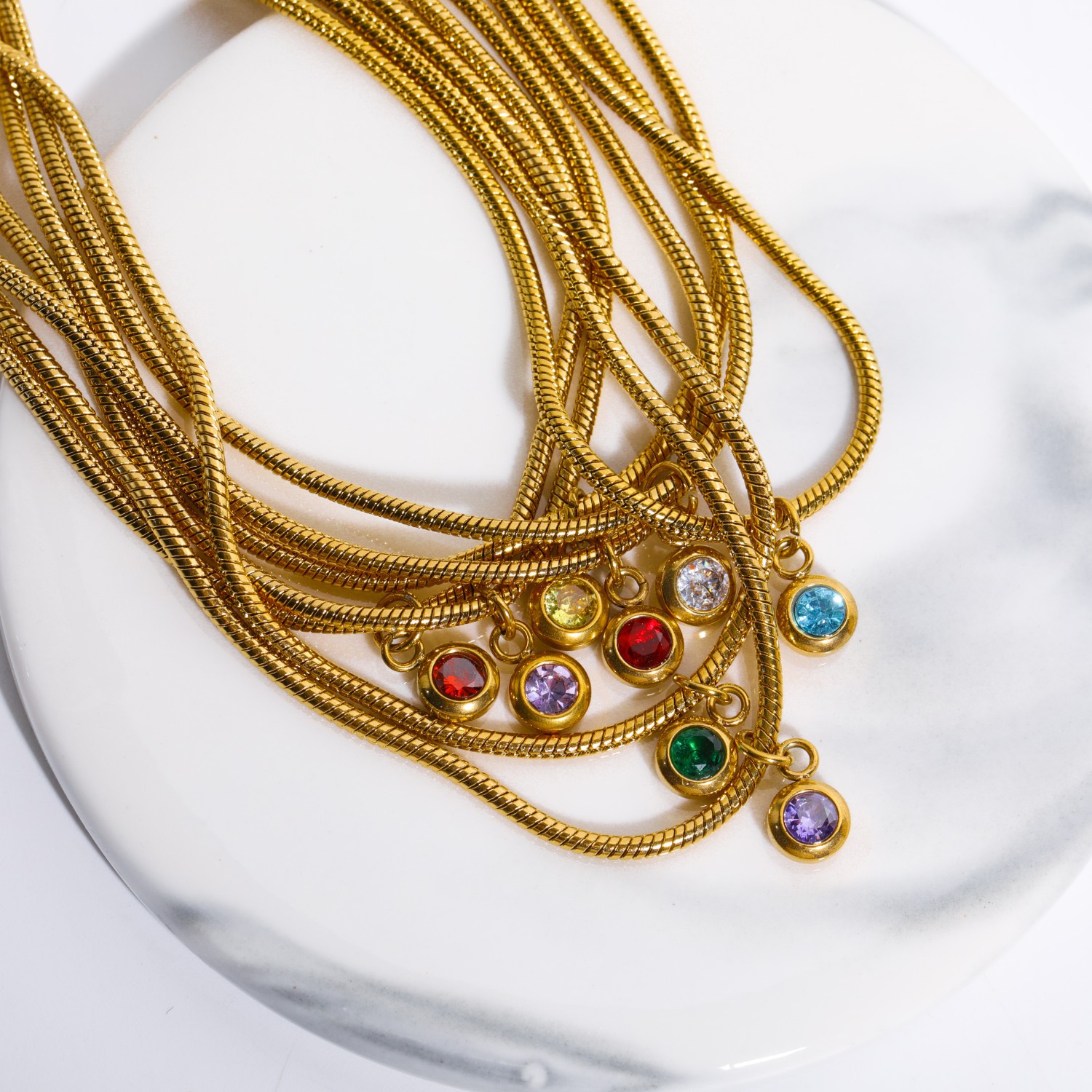 Retro Round Titanium Steel Plating Zircon Layered Necklaces