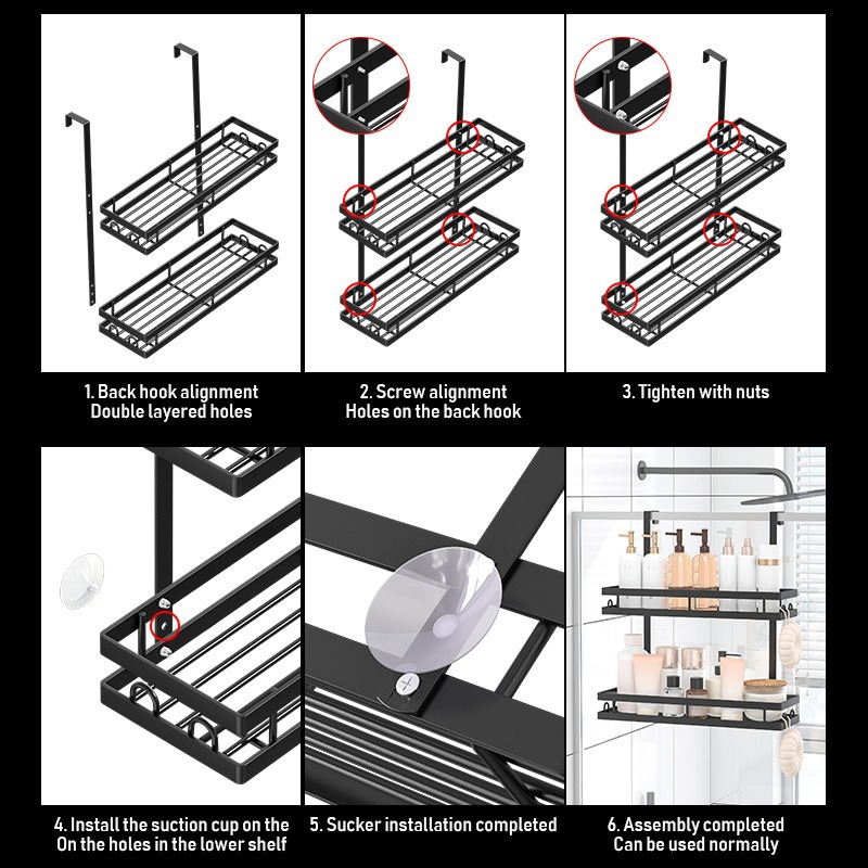 Estante de almacenamiento de baño sin perforación puerta de almacenamiento colgante de pared trasera tipo cesta colgante de doble capa percha de artículos de higiene del baño