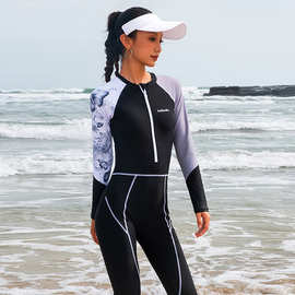 亚马逊潜水服2025新款保守长袖长裤连体一件式遮肚显瘦运动风泳衣