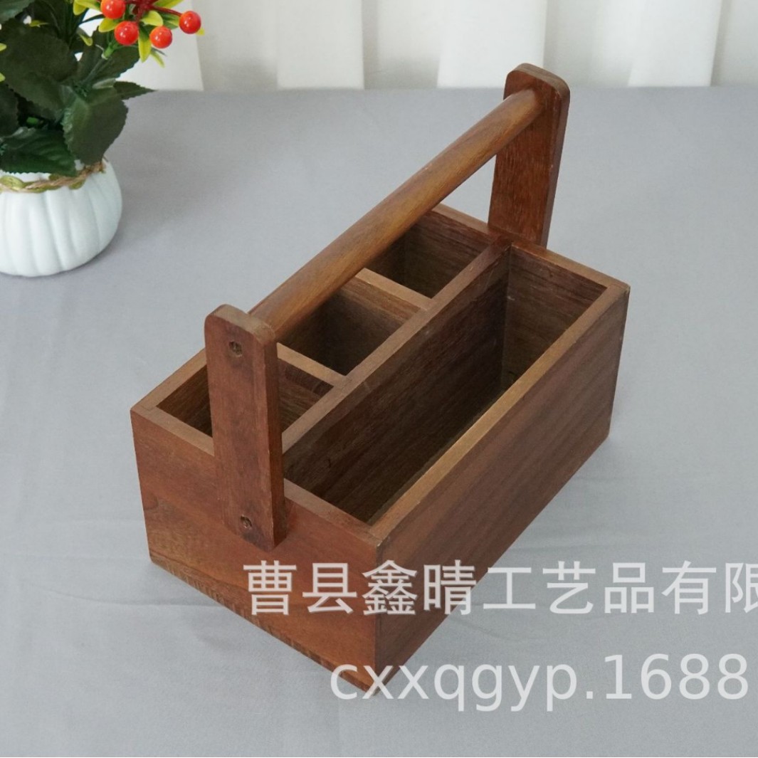 Caja de almacenamiento de vajilla de madera maciza de cocina Caja de acabado de cuchillo y tenedor portátil de madera Caja de almacenamiento de subformato de madera de escritorio