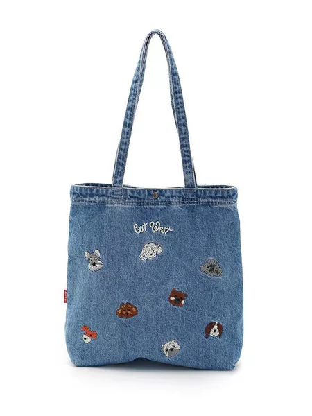Korean-style large-capacity denim bag for women, 2026 new embroidered bucket denim bag, niche casual lazy style shoulder bag