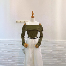 韩系秋季上新韩版高级感一字领纯色长袖修身上衣针织衫女S7039