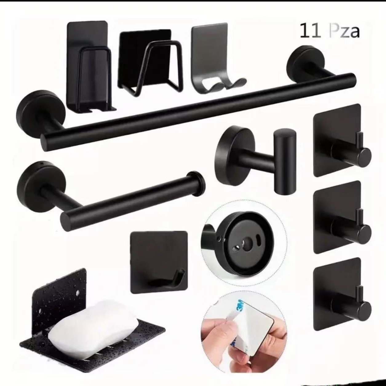 Cross-border 304 barra de toalla de acero inoxidable conjunto negro sin perforación de baño accesorios de baño gancho de toallas de baño