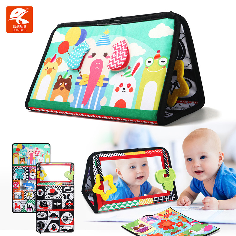Jaja para bebés y niños pequeños, espejo de juguete, colgante para asiento trasero de coche, libro de tela blanco y negro plegable para niños, regalo cognitivo para educación temprana