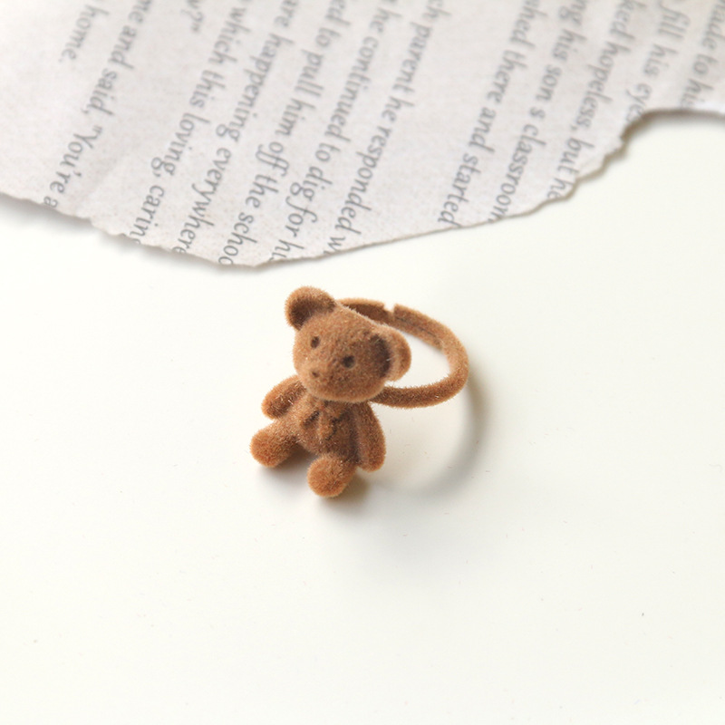 Pequeño Libro Rojo Klein azul terciopelo lazo oso anillo abierto DIY blanco anillo de felpa material al por mayor