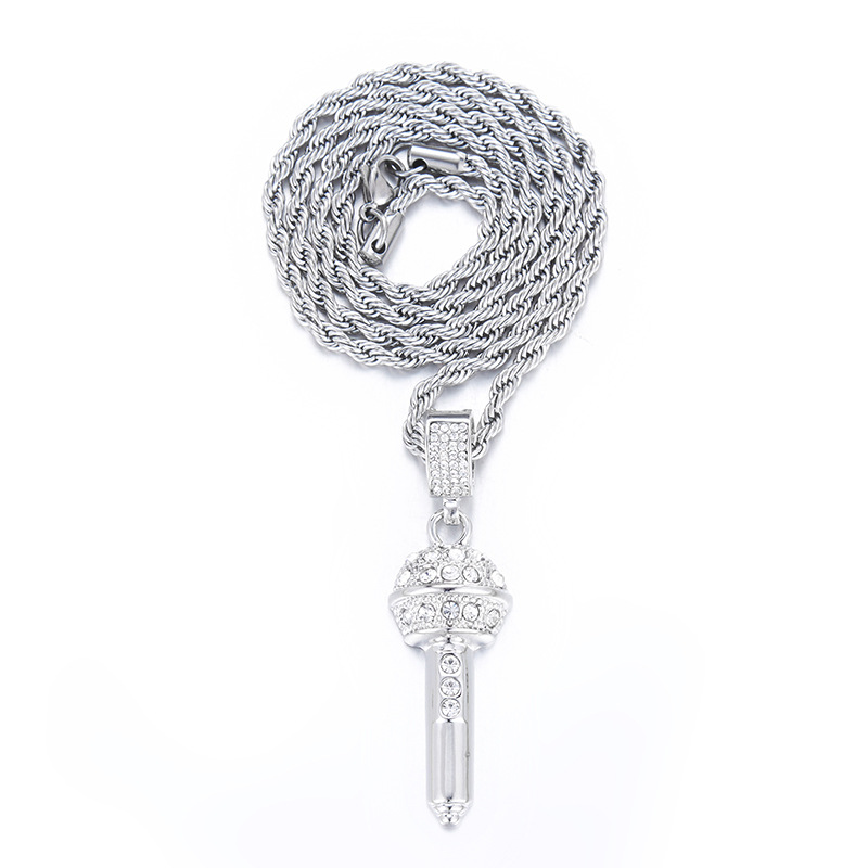 Collier Hip-hop Unisexe En Alliage De Strass Avec Microphone display picture 5