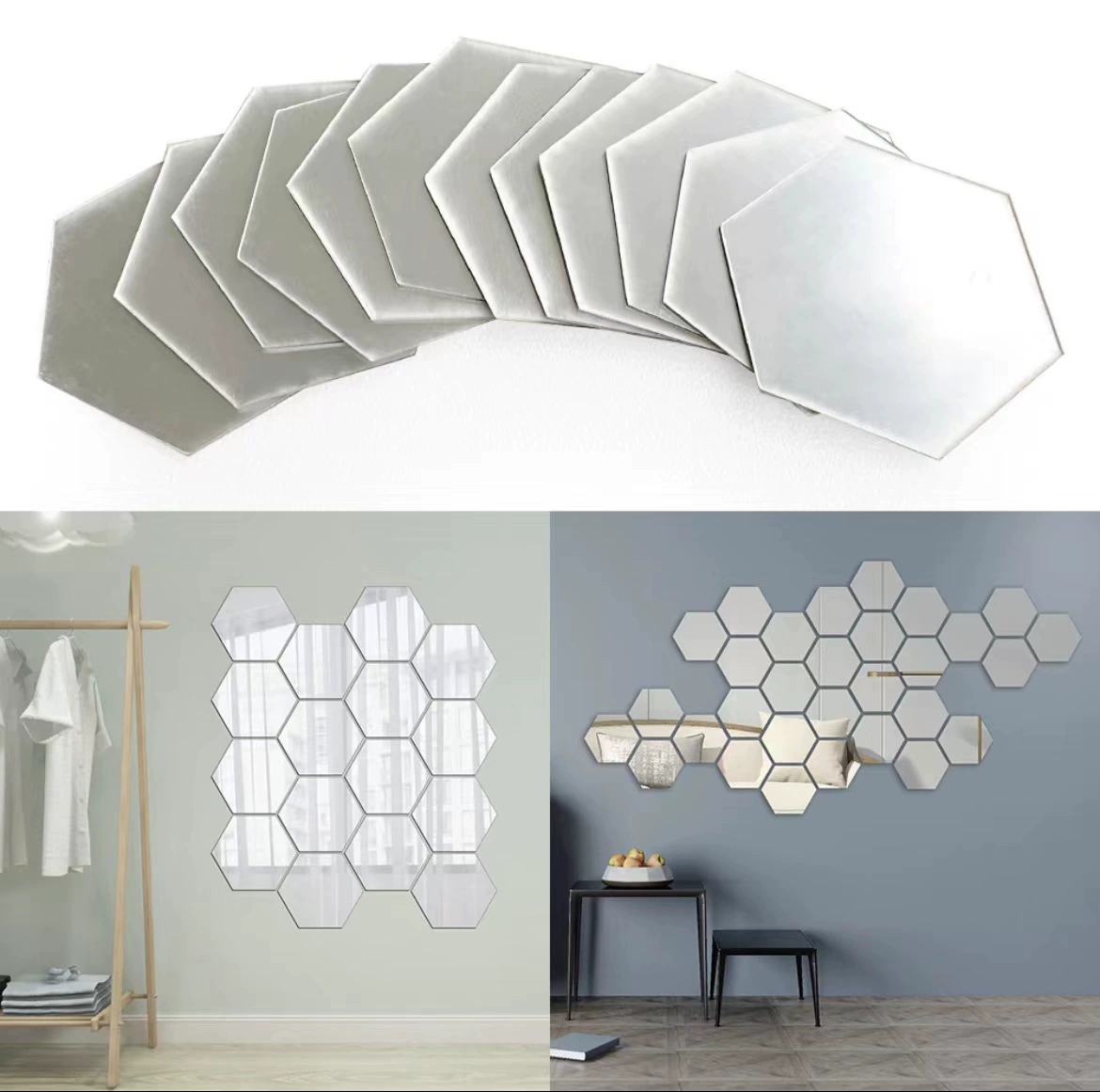 Фабрика прямых продаж зеркальная акриловая трехмерная настенная наклейка на крыльцо лестница персонализированная декоративная шестиугольная зеркальная наклейка
