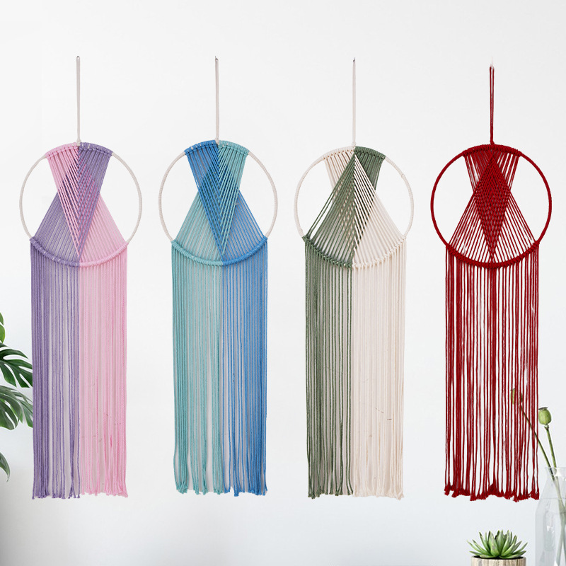 Cross-Border Decorative Tassel Woven Tapestry Morandi Color Tassel Tapestry Hanging Decoration Nordic Home Cotton Rope Decorative Tapestry