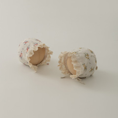 新碎花宮廷帽春秋寶寶女嬰兒棉布碎花護耳帽新生兒套頭防風公主帽