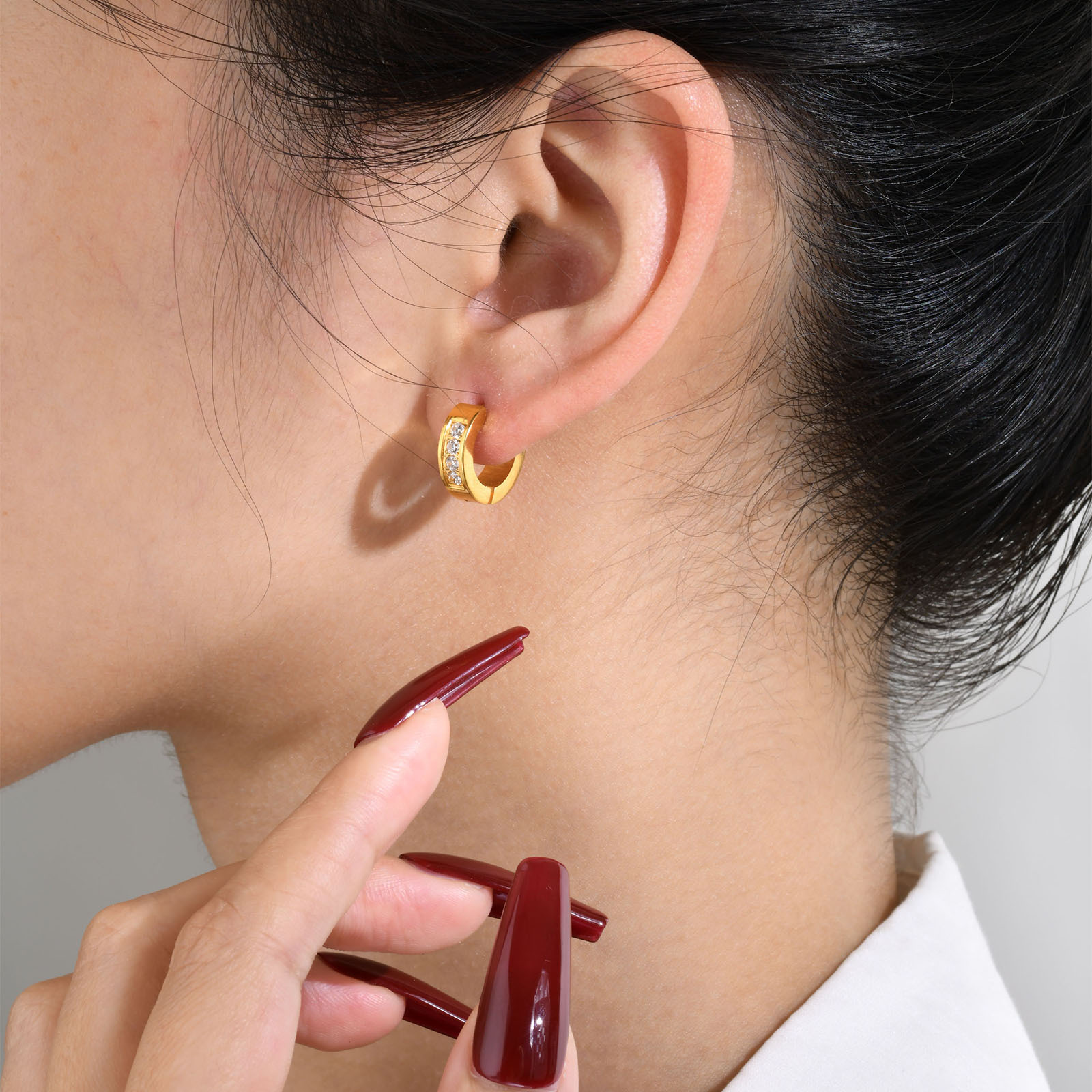 Hoop Earrings Classification 1 Pair Quantity PVD Coated Gold Plated Solid Color 201 Stainless Steel Streetwear Waterproof Non Tarnish Hoop Earrings