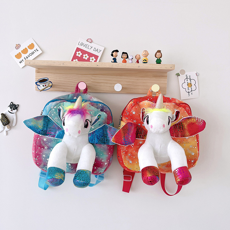 Kindergarten niños de dibujos animados peluche juguete mochila unicornio pequeña bolsa comercio exterior