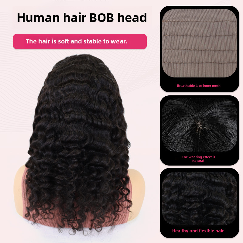 Afrikanische grenzüberschreitende Frontspitzen-Kopfbedeckung, gummifreie Haarabdeckung, Full Frontal BoB Wig, Echthaar-Perücke, Wellenkopf_voghion.com