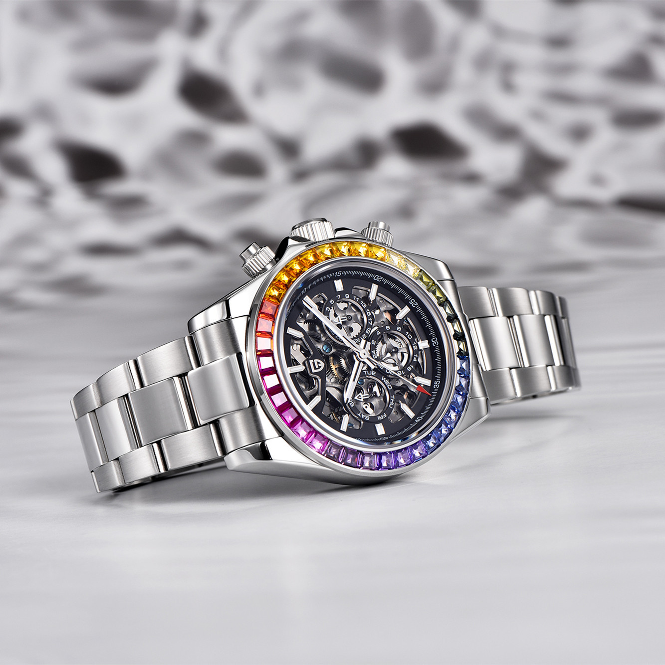 PAGANIDESIGN reloj mecánico automático de los hombres multi-función impermeable hueco Arco Iris anillo reloj masculino 1777
