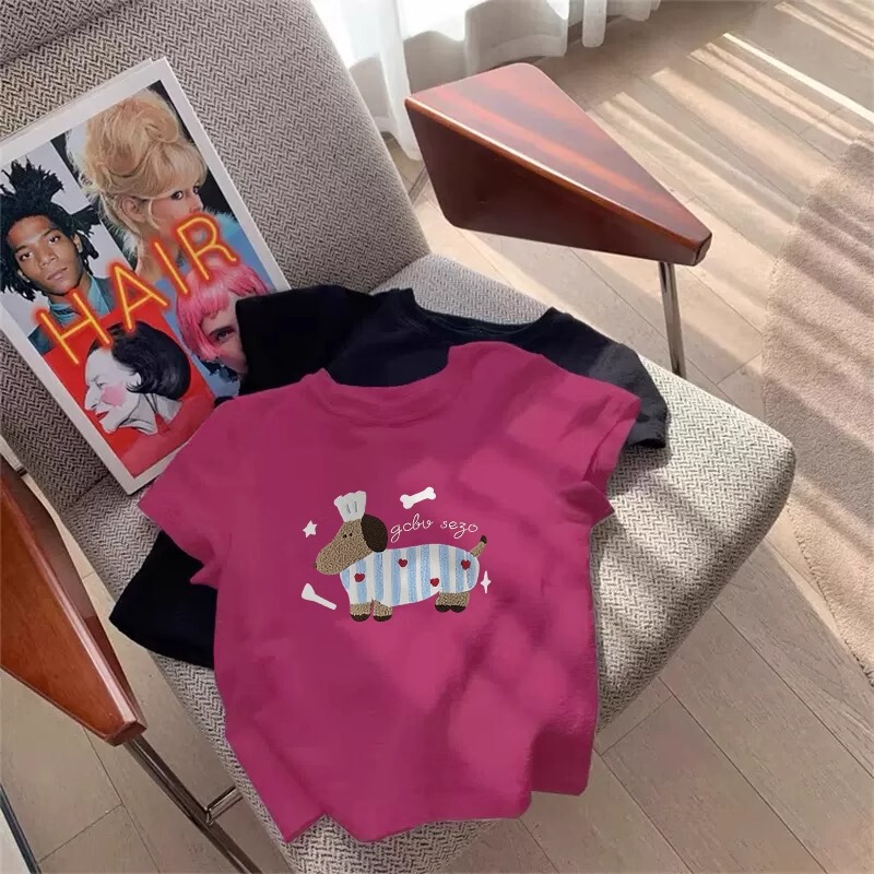 ネットセレブ人気の純綿半袖Tシャツレディース2025夏新作右肩ラウンドネックスリムフィットベーシックトップ|undefined