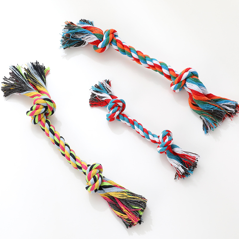 Nudo de mascota juguete nueva correa de bola doble nudo cuerda de algodón perro de juguete cuerda de mordedura de perro bola suministros para mascotas al por mayor
