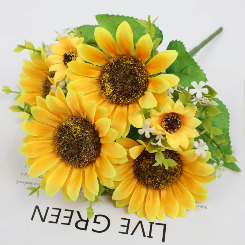 模擬花束ひまわりひまわりデイジー家の装飾装飾品結婚式の花アレンジメント造花卸売|undefined