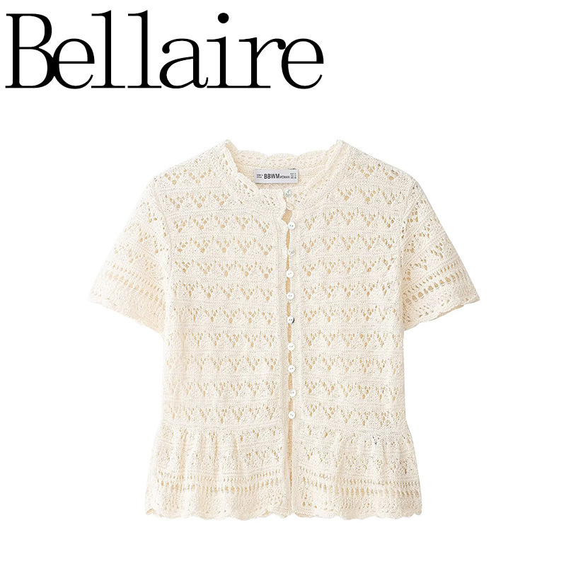 Za Foreign Trade Wholesale European and American Style French Women's Fashion Versatile Elegant Hollow-Out Short-Sleeve Knit Jacket 6236008