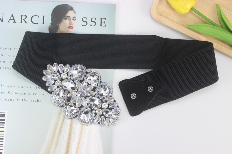 Fashion Flower Elastic Band Handmade Inlay Crystal Women's Woven Belts 1 Piece display picture 5