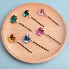 跨境热卖复古时尚彩钻一字夹 甜美简约手工抓钻发卡6个一组套装