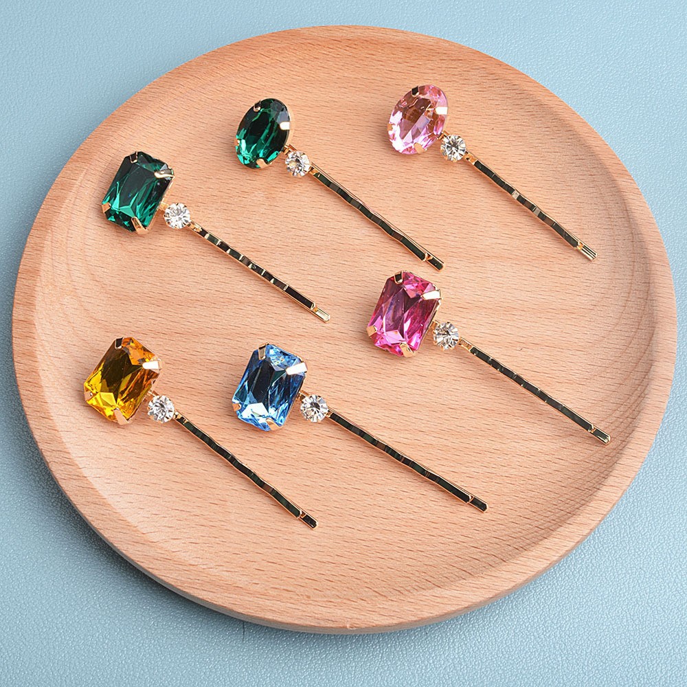 跨境热卖复古时尚彩钻一字夹 甜美简约手工抓钻发卡6个一组套装
