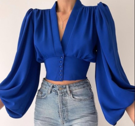 Short Top Length Blouse Tops Type Street Occasion Wholesale Women's Elegant Printing Solid Color Long Sleeve Blouses