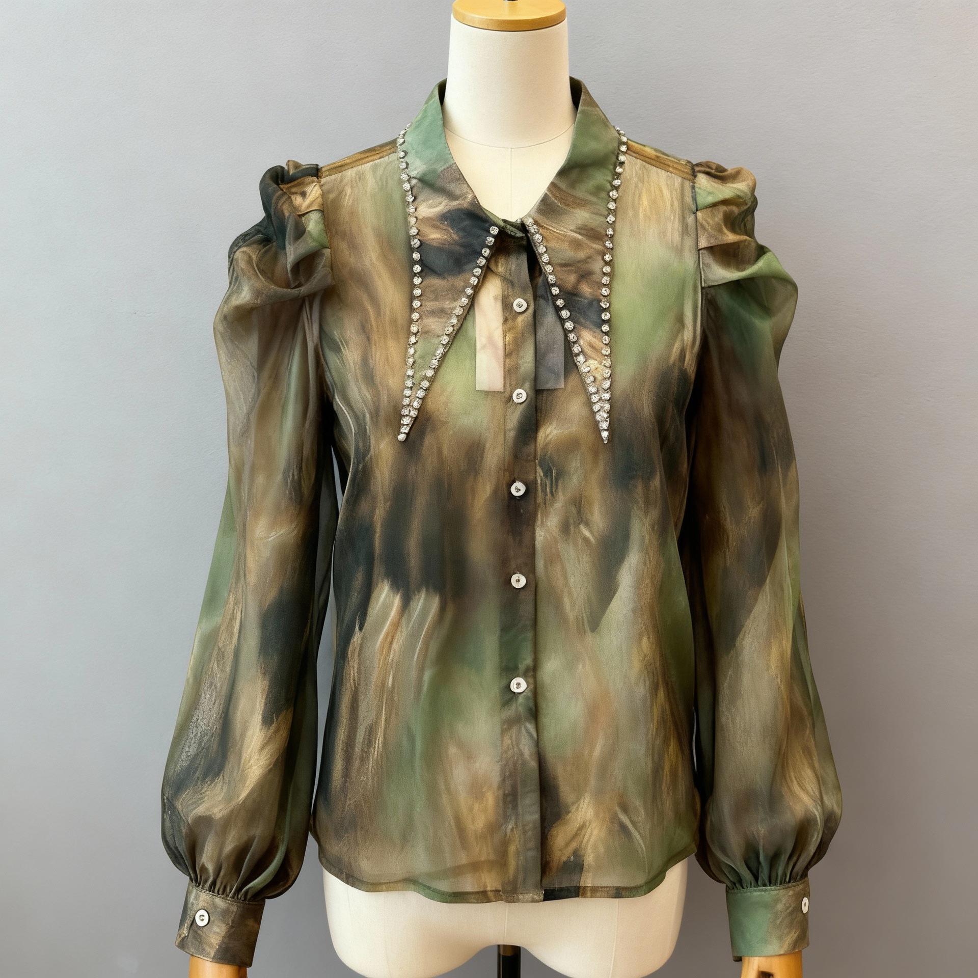 外贸覆古港风设计感小众衬衫女秋季新款法式气质减龄灯笼袖别致上