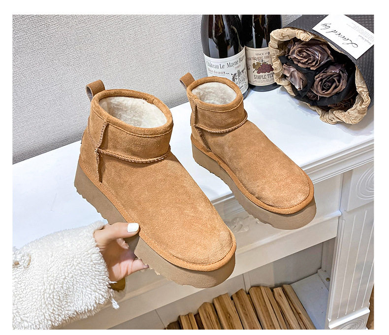 Bốt ngắn cổ lót nhung da bò đế dày gót 4 cm cho nữ — Màu cát (đế dày), Màu hạt dẻ (đế dày) chi tiết 4