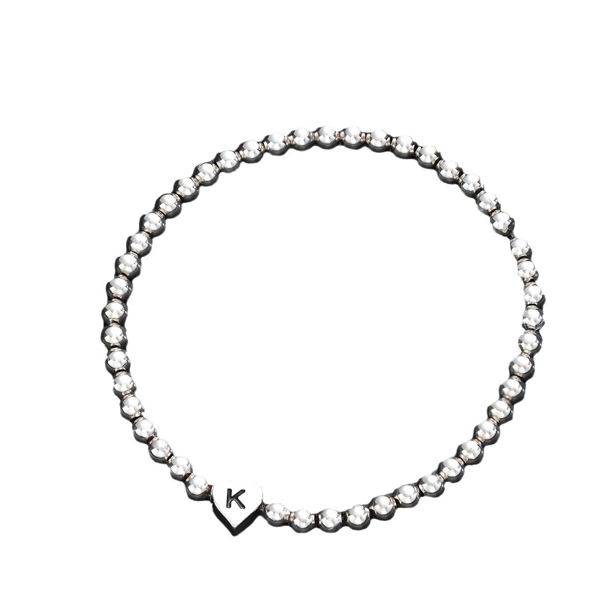 Hot Selling Creative 26 Letter Beaded Heart-shaped Copper Bracelet Fashion Ins Simple Beaded Elastic Bracelet_voghion.com