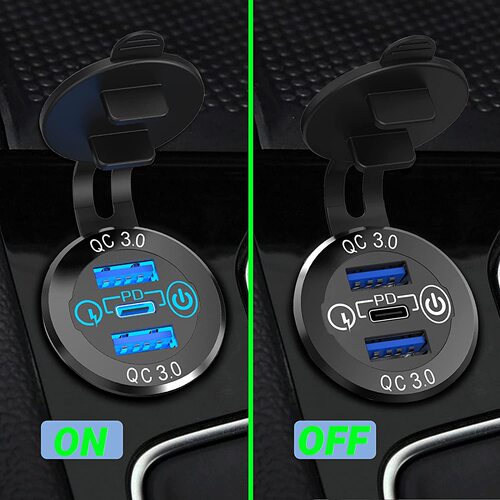Car modification and RV modification touch switch QC3.03 dual USB touch mobile phone charger PD aluminum alloy