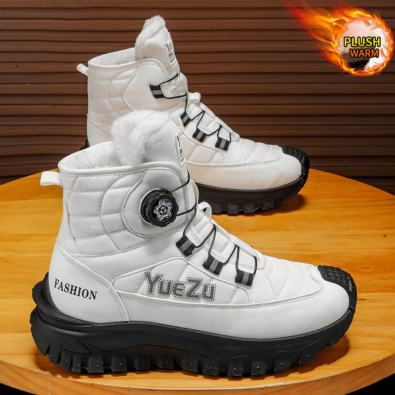 Plus Size Winter Men's Velvet Warm High-Top Cotton Shoes Korean Style Casual Snow Boots Non-Slip Wear-Resistant Boots Men's Shoes
