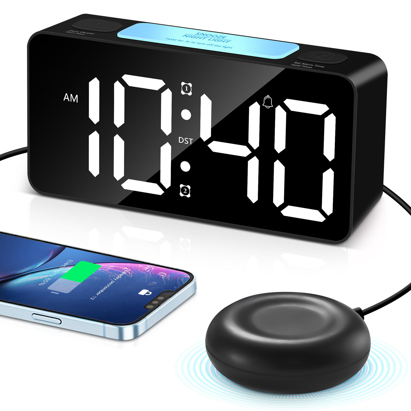 Donut-Shaped Blind-Friendly Alarm Clock with Rgb 15 Screen Colors, Large Screen, Loud Sound, Desk Clock, Factory Direct Sale