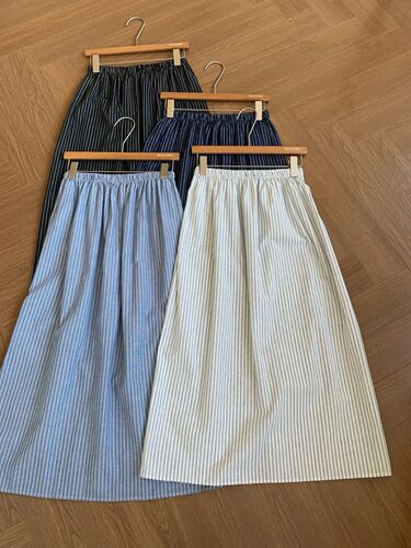 Slimming High-Waisted Striped Medium-Length Semi-Skirt for Summer and Autumn, New Arrival Elastic Waist Dress, Chinese Traditional Style