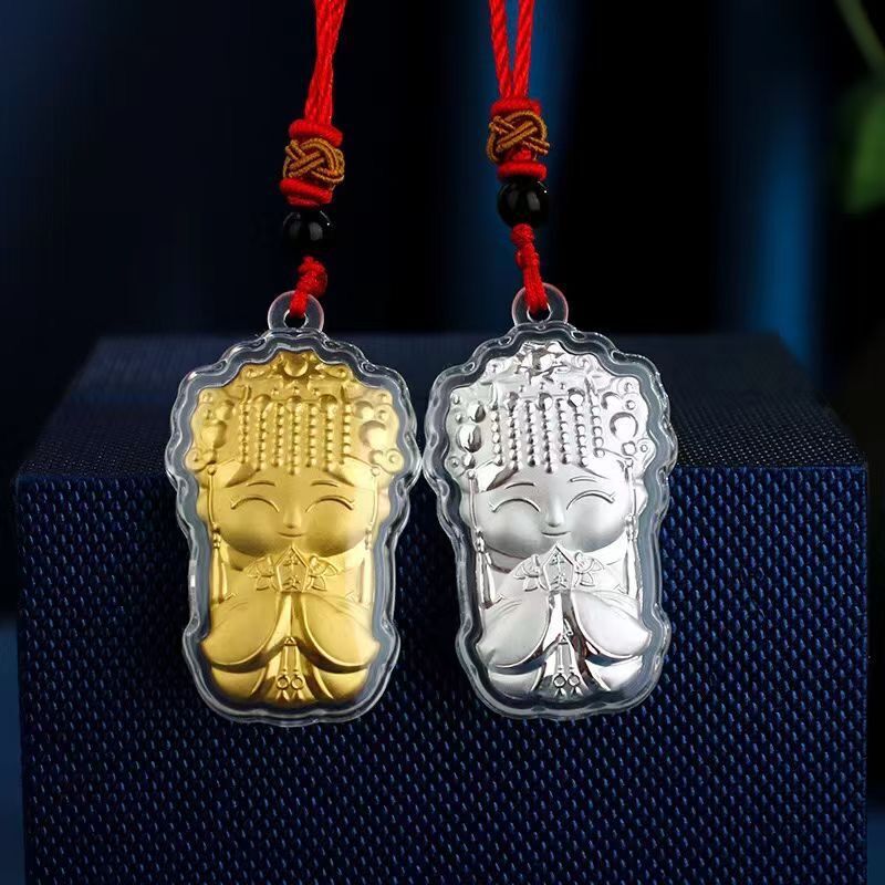 2022 Year of the Tiger Silver Gold Foil Pendant Necklace Cartoon Edition Mazu Sea Goddess Pendant Activity Sacrifice Gift