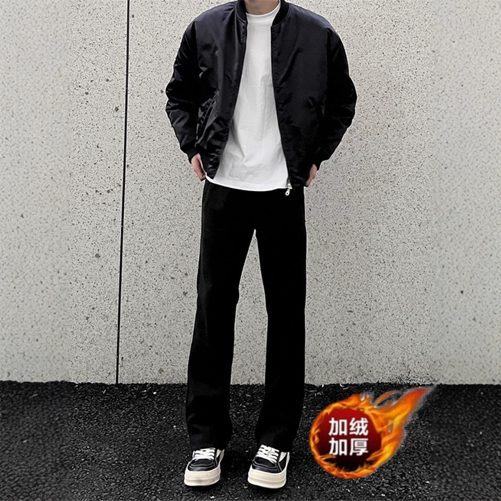 Cleanfit Black Scimitar Pants Men's Draped Autumn and Winter Fleece-Lined American High Street Slim Straight Sports and Leisure