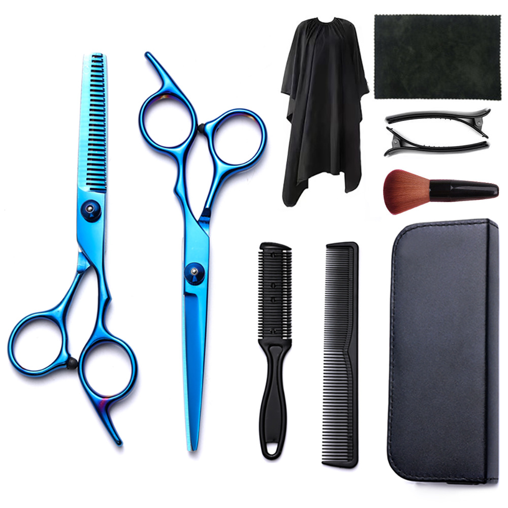 Corte de pelo tijeras transfronterizas amazonas color tijeras de dientes planas cortadas delgadas frange tijeras divisorias fábrica de tijeras al por mayor set de tijeras de peluquería