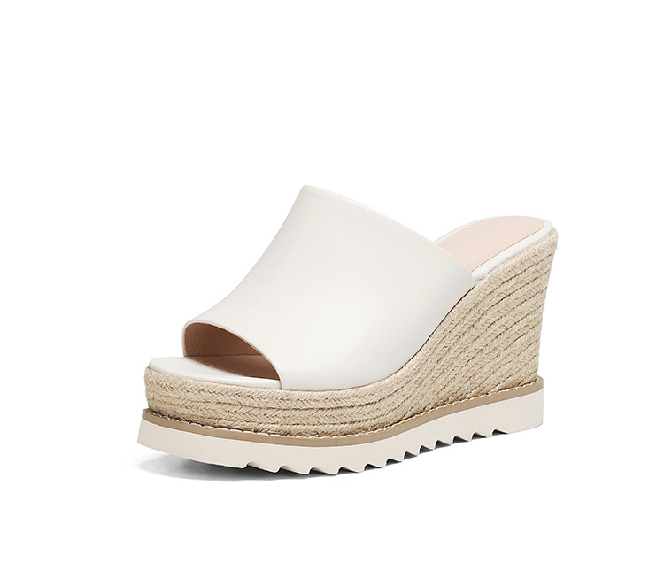 Sandal cao gót nữ hở mũi đế xuồng đan rơm phong cách La Mã — màu nâu, màu trắng ngà chi tiết 16