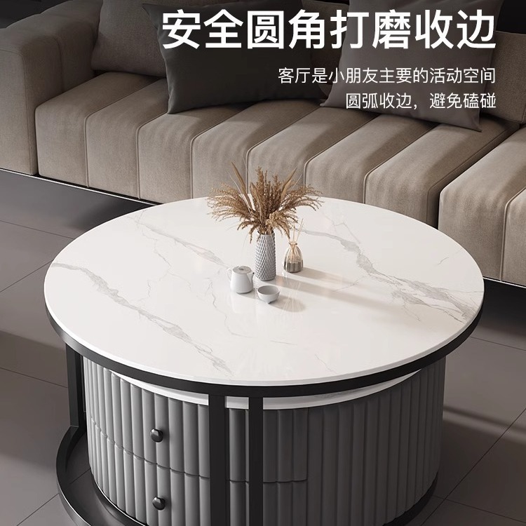Mesa de té de tabla de roca de lujo ligero para el hogar 2024 nuevo tipo de mesa de té de vidrio templado redondo simple y de alta calidad