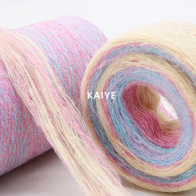 15 Pieces of Colorful Mohair Gradient Section Dyed Rainbow Cake Wool Fancy Hand Mixed Wool Yarn Knitting Yarn Small Balls