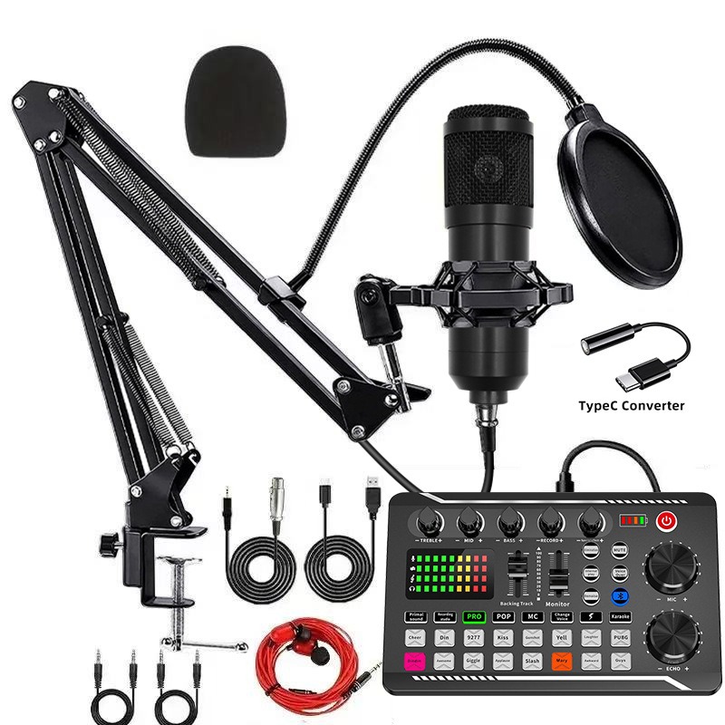 BM800 micrófono de condensador micrófono V8S teléfono celular tarjeta de sonido inglés computadora podcast typec conjunto completo de transmisión en vivo