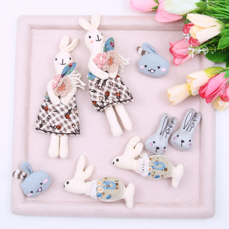 森系精致刺绣可爱卡通兔子系列 DIY发夹发饰胸针箱包挂件服装辅料