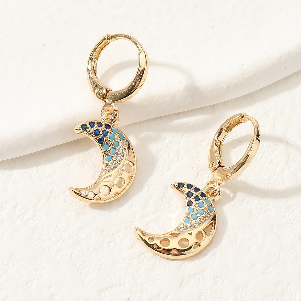 Fashion Devil's Eye Moon Fish Bone Copper Drop Earrings Inlay Zircon Copper Earrings display picture 20