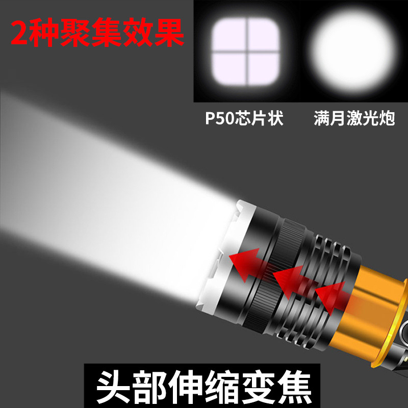 Faros transfronterizos P50 de aleación de aluminio led iluminación para exteriores iluminación para la cabeza luz fuerte carga USB luz de pesca nocturna reflector