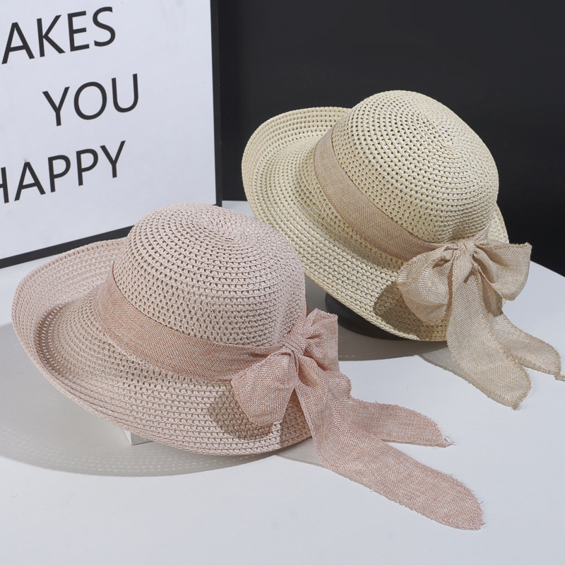 Women's Vintage Style Bow Knot Hollow Out Crimping Straw Hat display picture 2