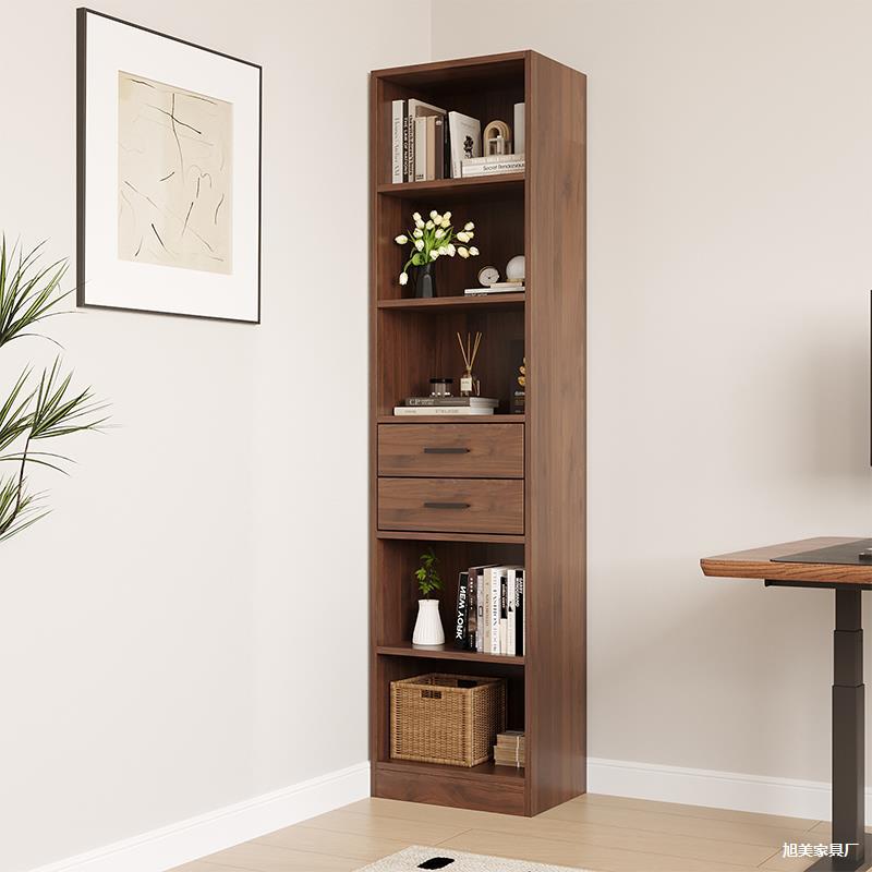 Modern Minimalist Study Room Narrow Gap Floor-Standing Solid Wood Bookcase Student Storage Cabinet Display Cabinet Drawer Storage Grid Cabinet