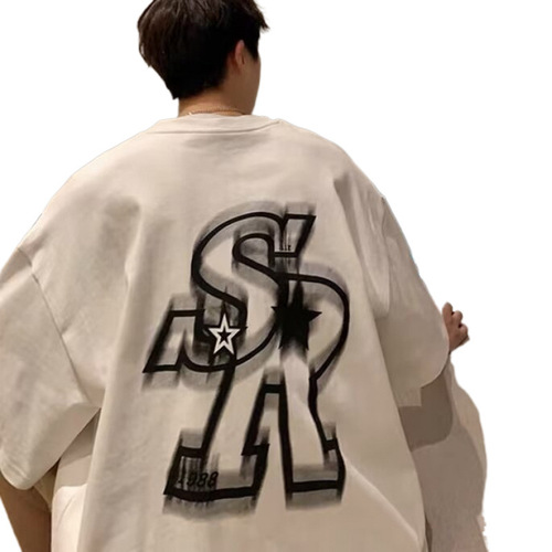 Summer Men's T-Shirt Short Sleeve Loose Half Sleeve Pure Cotton Trendy Streetwear Hong Kong Style American Retro 2025 New Arrival Five Finger