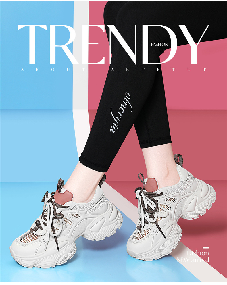 Giày thể thao nữ đế dày chunky màu đen phong cách bố mùa hè 2025, thoáng khí, tăng chiều cao — JST 1826- 2m Model lưới đơn màu trắng thoáng khí, JST 1826-2 màu đen, êm chân và không che chân chi tiết 1