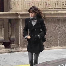 现货 ranran同款古早双排扣毛呢大衣2025秋冬女修身外套veromo*a