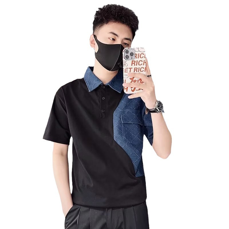 Tendencia 2024 nueva moda social chico verano camiseta de manga corta camiseta masculina bordado camiseta de media manga solapa polo